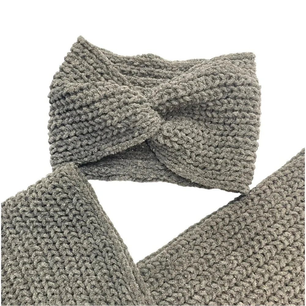 Aeropostale Set Of Ear Warmer Headband & Infinity Scarf In Gray Metallic